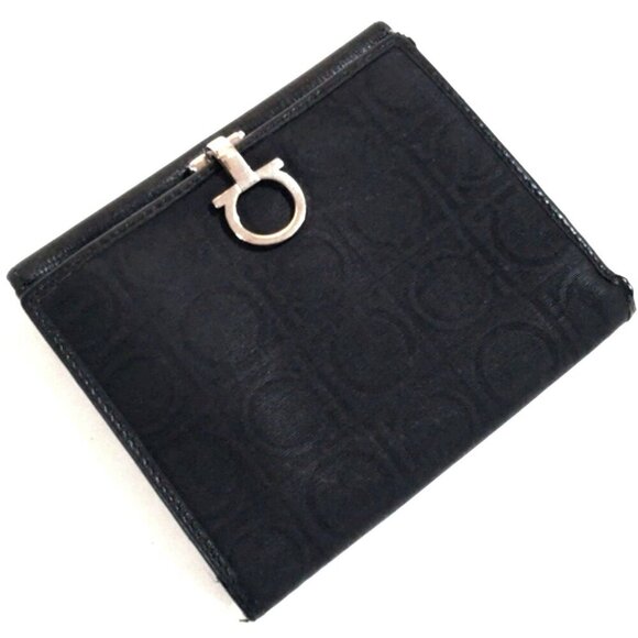 Salvatore Ferragamo Canvas & Black Leather Coin Wallet – Gancini Clip | Luxury - Picture 1 of 15